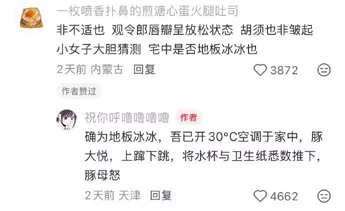 杯面骑士: jandan.net/t/6131128OO: 144 XX: 34蛋友3aed9df335c: 地板冰冰也OO: 53, XX: 0蛋友16fd7570b1e3c: 母鸡蹲就是猫猫冷了OO: 20, XX: 2我是你爸爸: 第一句应该是“地板冰冰乎？”   ，确认了才应该说“地板冰冰也”